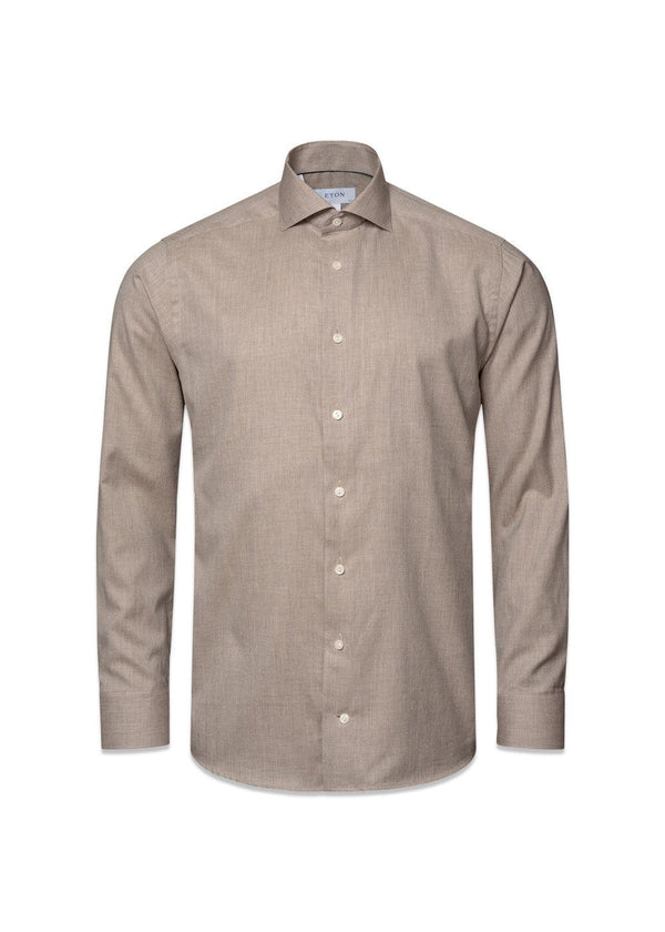 Slim Wrinkle Free Flanel Shirt - Beige-Shirts-Eton-Butler Loftet