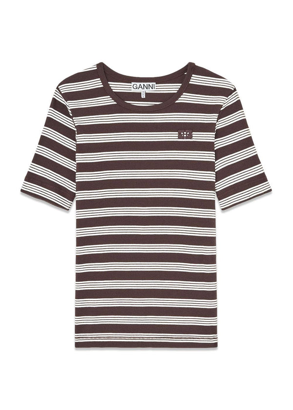 Zacht katoenen geribbeld T-shirt met korte mouwen en strepen - Mole-T-shirts-Ganni-Butler Loftet