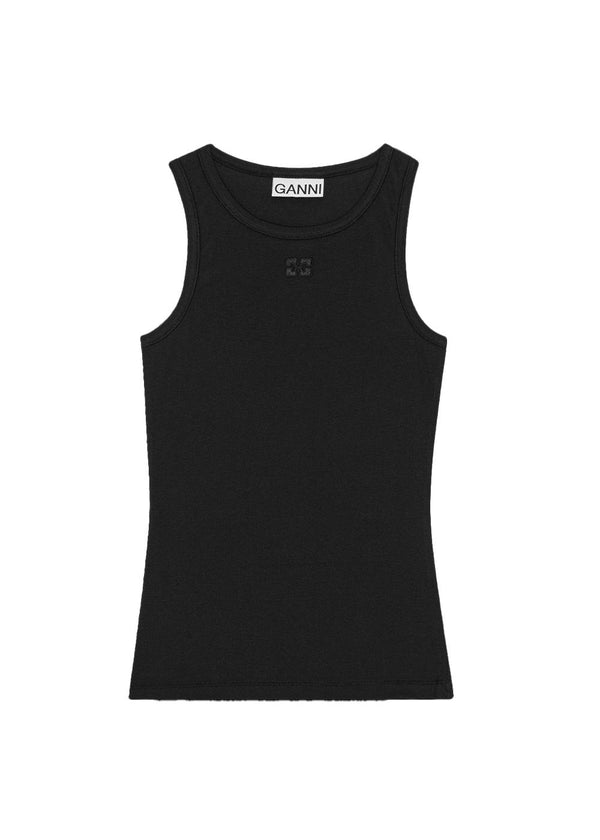 Zacht katoenen rib tanktop - Black-Top-Ganni-Butler Loftet