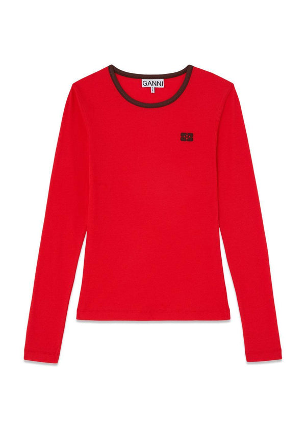 Zachte katoenen rib LS - High Risk Red-T-shirts-Ganni-Butler Loftet