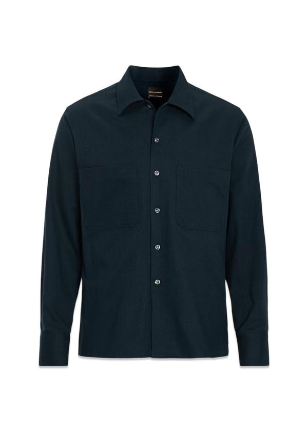 Shirt met rechte pasvorm en bowlingkraag - Navy-Overhemden-Oscar Jacobson-Butler Loftet