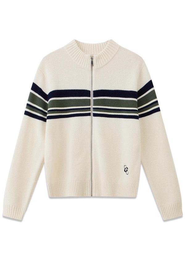 Striped Zip Knit - Striped Beige-Knitwear-Globe Studios-Butler Loftet