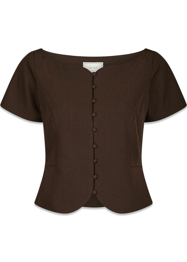 Tango Structuur Top - Donkerbruin-Blouses-Neo Noir-Butler Loftet