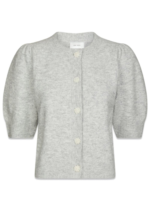 Trudy Deco Knit Cardigan - Light Grey Melange-Knitwear-Neo Noir-Butler Loftet