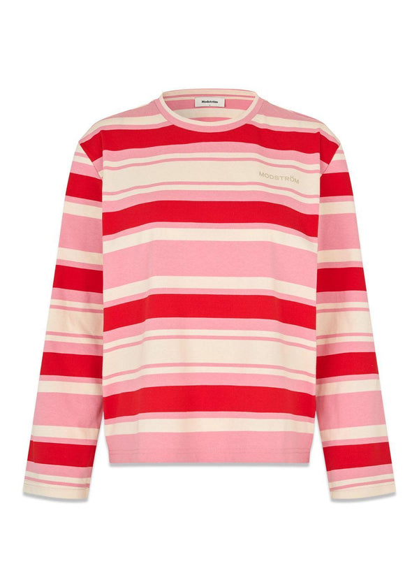 Urbanmd gestreept LS t-shirt - Hibiscus Peach Stripe-T-shirts-Modström-Butler Loftet