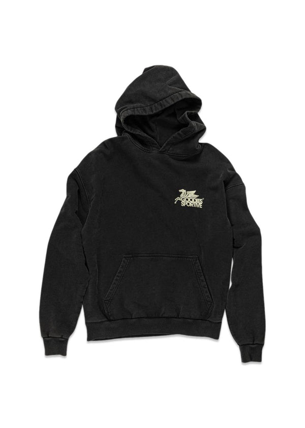 VINTAGE ZWARTE PEGASUS HOODIE - Black Stone Washed-Hoodies-Goodies Sportive-Butler Loftet