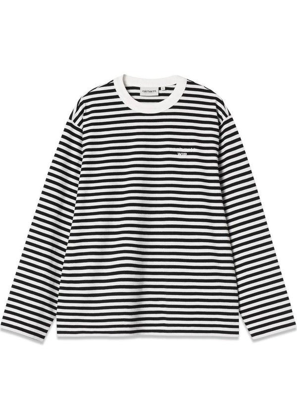 W L/S Ezra T-shirt - Ezra Stripe, Zwart / Wax-T-shirts-Carhartt WIP-Butler Loftet