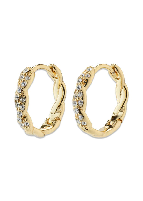 EZO twirled crystal hoops gold-plated - Gold Plated