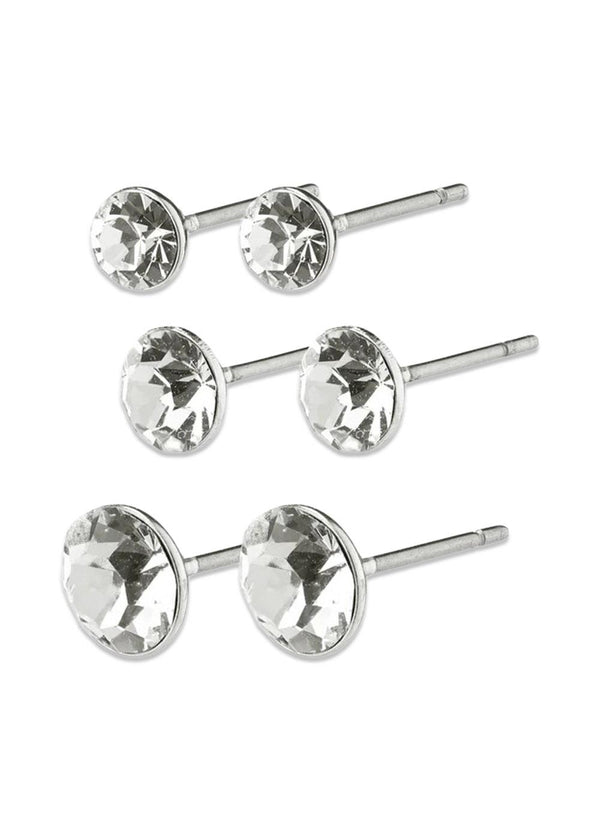 MILLIE crystal earrings, 3-in-1 set, silver-plated - Silver Plated
