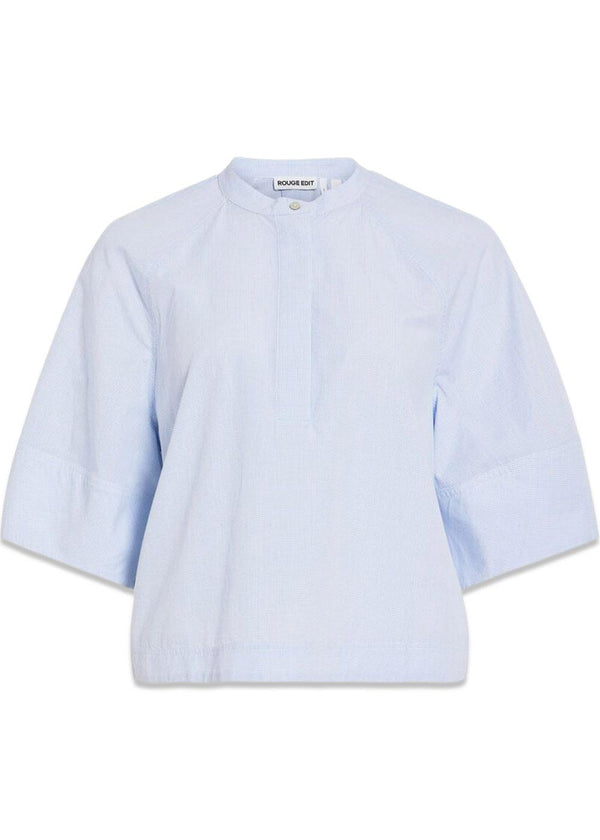 ROUTENNE 2/4 CHINA COLLAR SHIRT - Cloud Dancer/Ice Blue