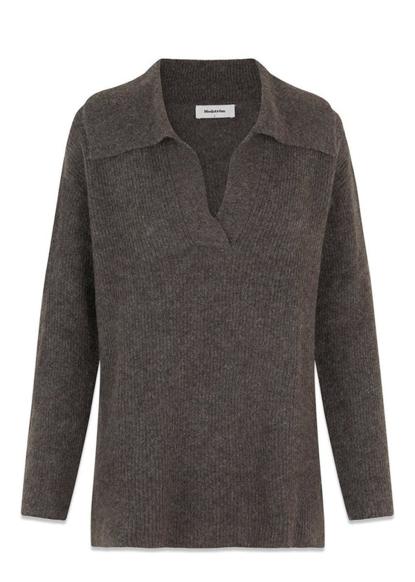 Modströms AdrianMD v-neck - Espresso Melange. Køb strik her.