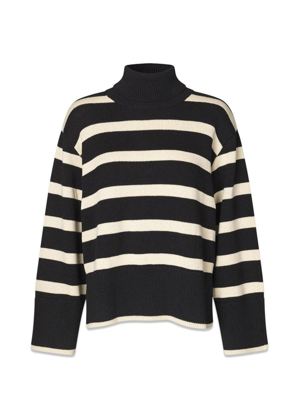 Modströms CorbinMD stripe t-neck - Summer Sand Black. Køb strik her.
