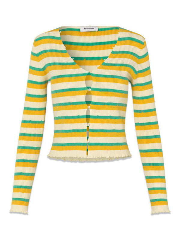 Modströms DorisMD cardigan - Jade Gold Stripe. Køb strik her.