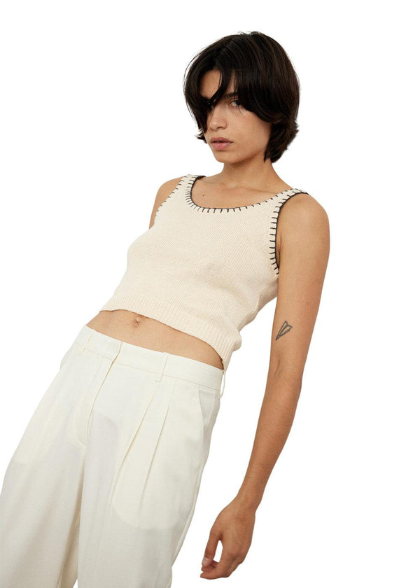 The Garments Egypt Tank Top - Linen W. Grey Crochet. Køb toppe her.