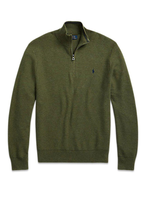 Ralph Laurens Half Zip Texture - Green. Køb strik her.