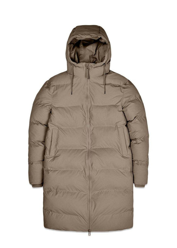 Rains' Long Puffer Jacket - Taupe. Køb dunjakker||regnjakker||vinterjakker her.
