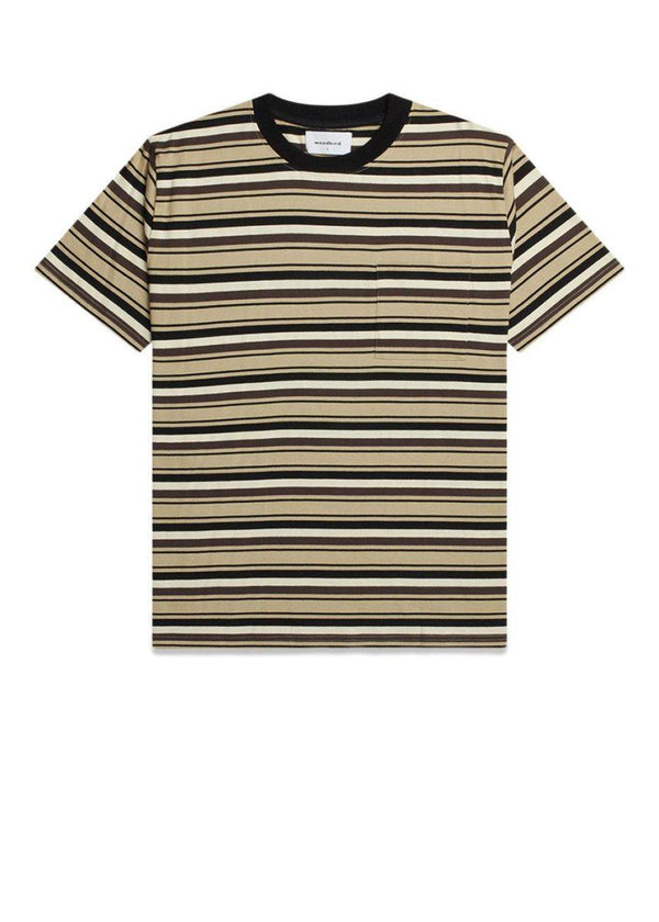 Woodbirds Paul Stripe Tee - Camel. Køb t-shirts her.