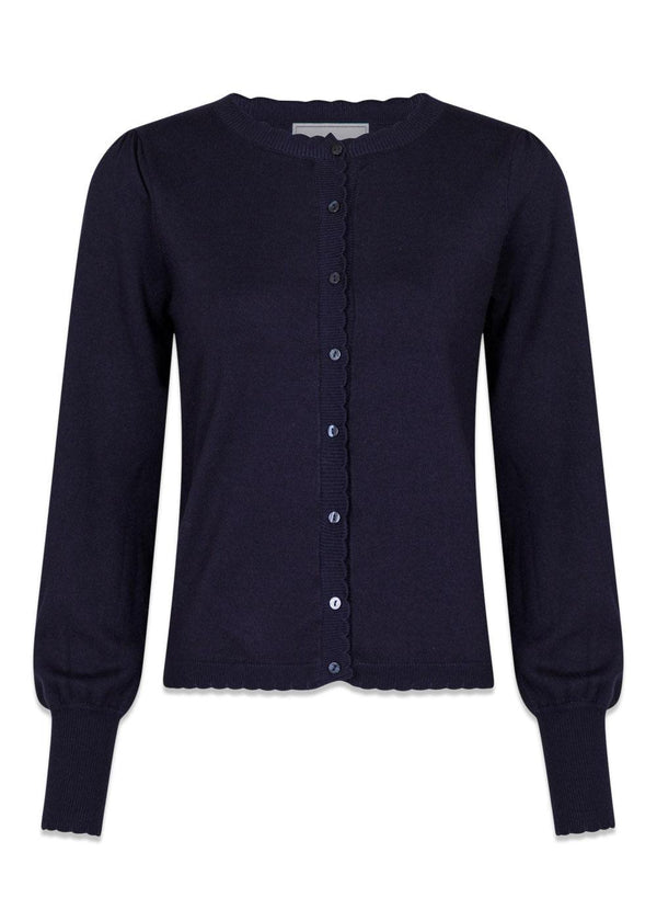 Neo Noirs Rose Scallop Knit Cardigan - Navy. Køb strik her.