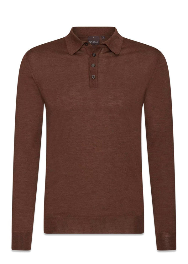 Oscar Jacobsons Ruben Poloshirt LS - Tobacco Brown. Køb strik her.