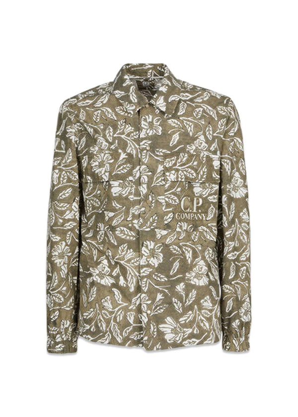 C. P. Companys shirts - Poplin bloemstempel met lange mouwen - Loodgrijs. Koop hier overhemden.