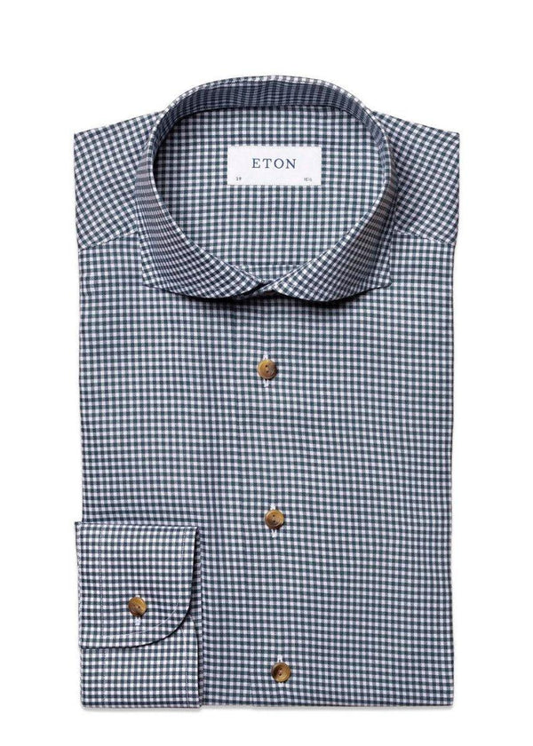 Etons Slim - Check Casual - Green. Køb shirts her.