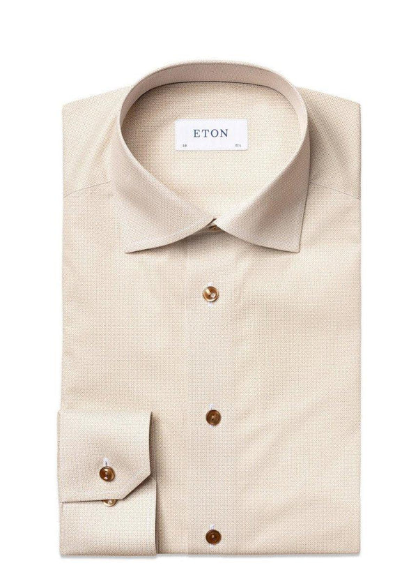 Etons Slim - Micro Pattern Twill - Offwhite/Brown. Køb shirts her.