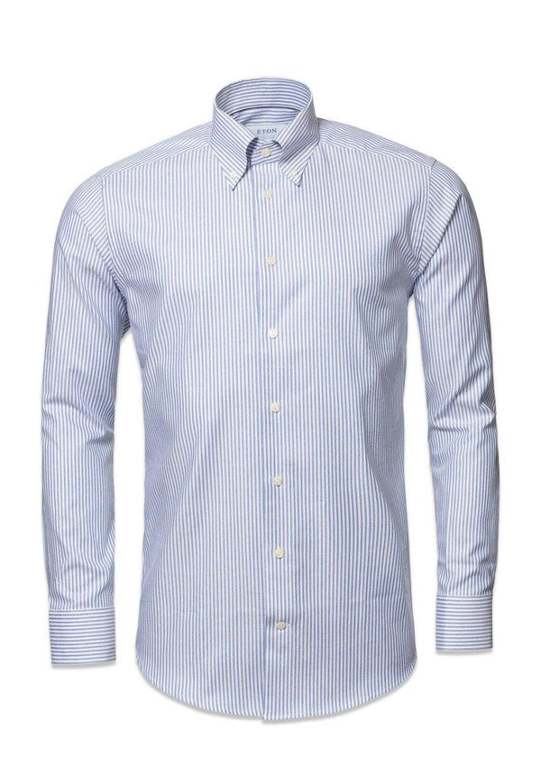 Eton's slanke kreukvrije button-down - blauw. Koop hier overhemden.