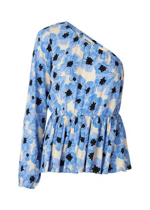 Modströms TorahMD print one shoulder top - Blue Pearl Flower. Køb blouses her.